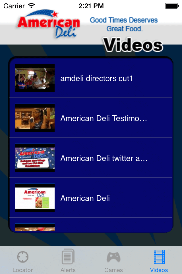 AmericanDeliIphoneApp - Videos - Screen