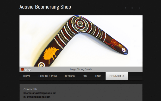 Aussie Boomerang Shop - Contact - Screenshot