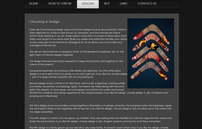 Aussie Boomerang Shop - Designs - Screenshot