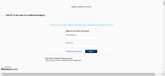 Bliss Heathcare Services - Signin - Screenshot