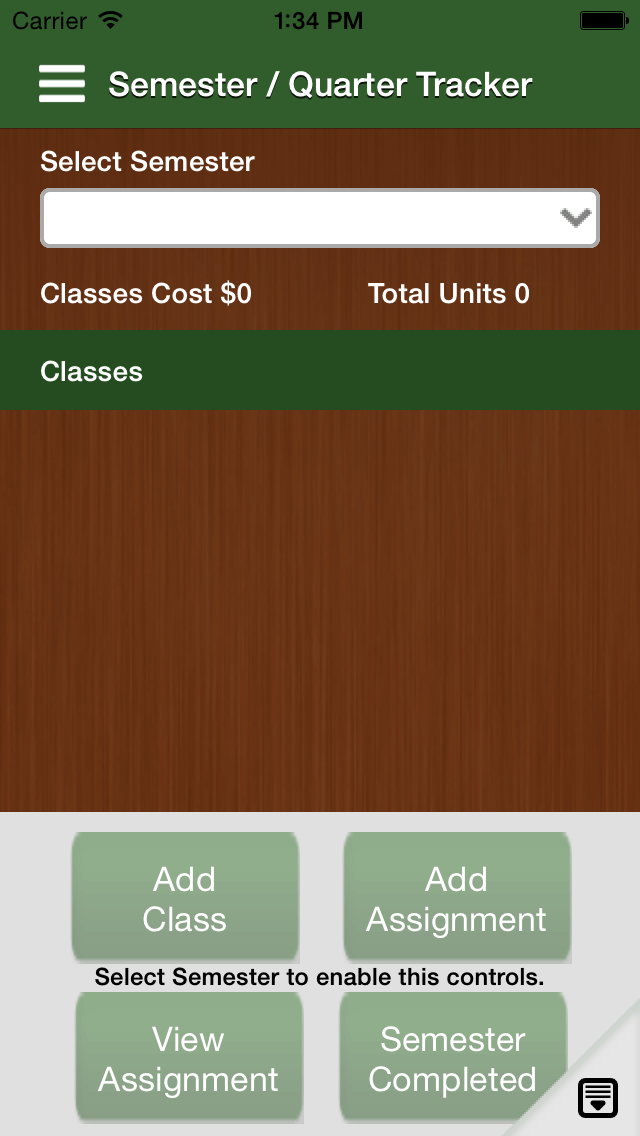 College Buddy App - Semester - Screen