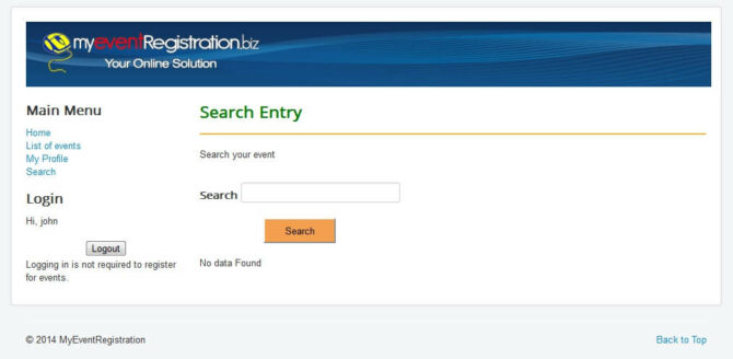 EventRegistration - Search - Screenshot