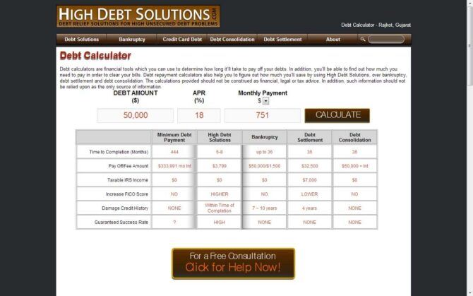 High Debt Solutions - Debt Calculator - Screenshot