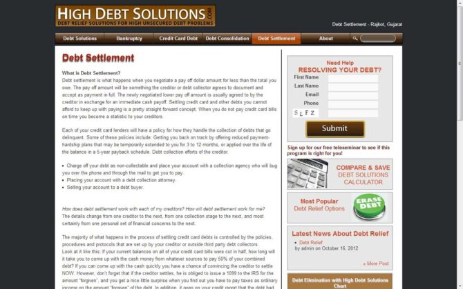 High Debt Solutions - Debt Settlement - Screenshot