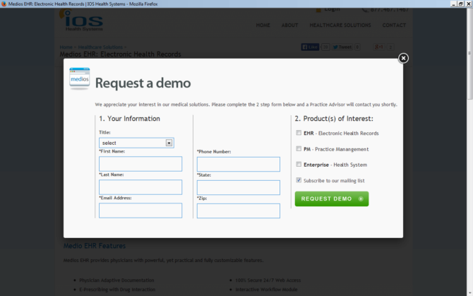 iOs Health Systems - Request Demo - Screenshot