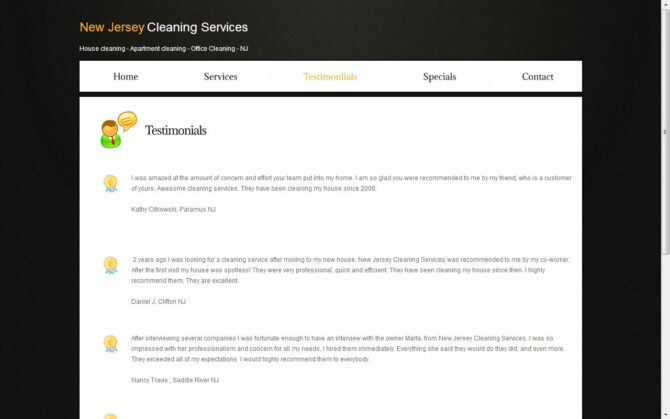 New Jersey Cleaning - Testimonials