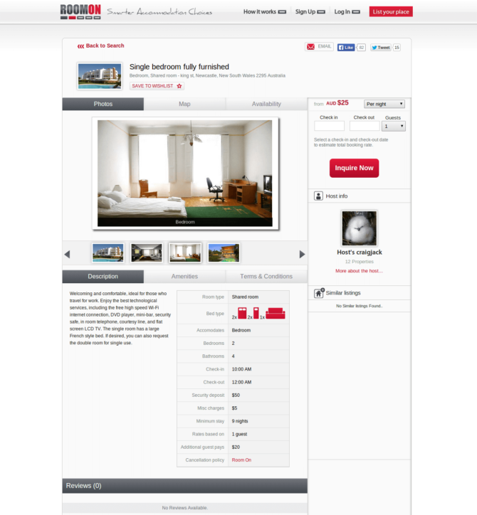 RoomOn Rental Marketplace - Single Bedroom - Screenshot