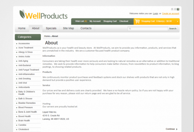 Well Products - About - Screenshot