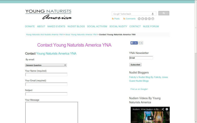 Young Naturists America - Contact - Screenshot
