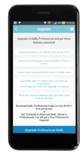 BOBL App - Upgrade - Screen