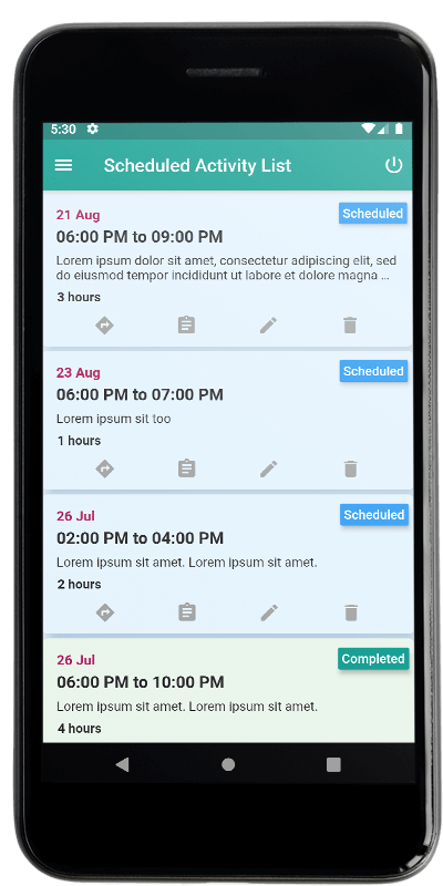 POIC App - Activity List - Screen