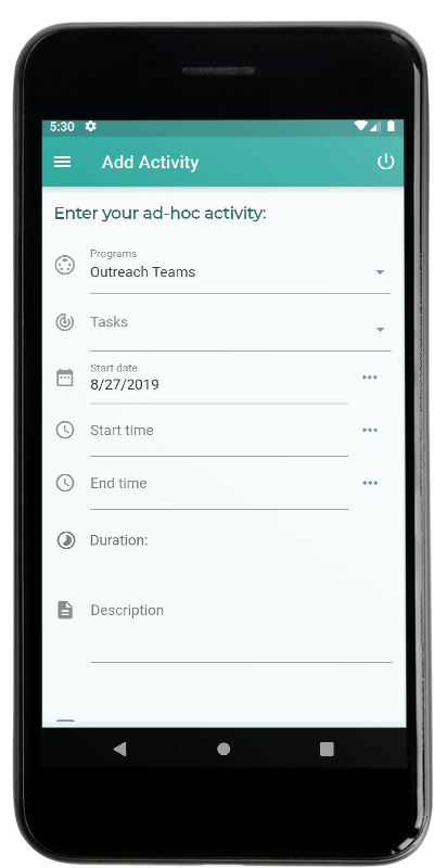 POIC App - Add Activity - Screen