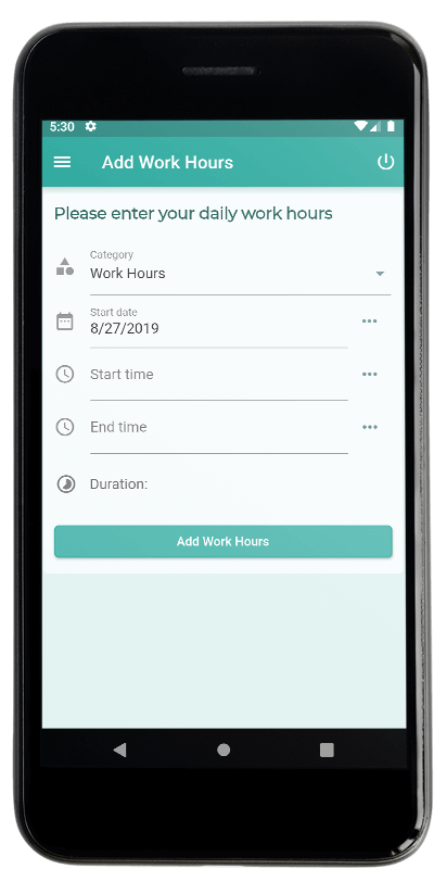 POIC App - Add Hours - Screen