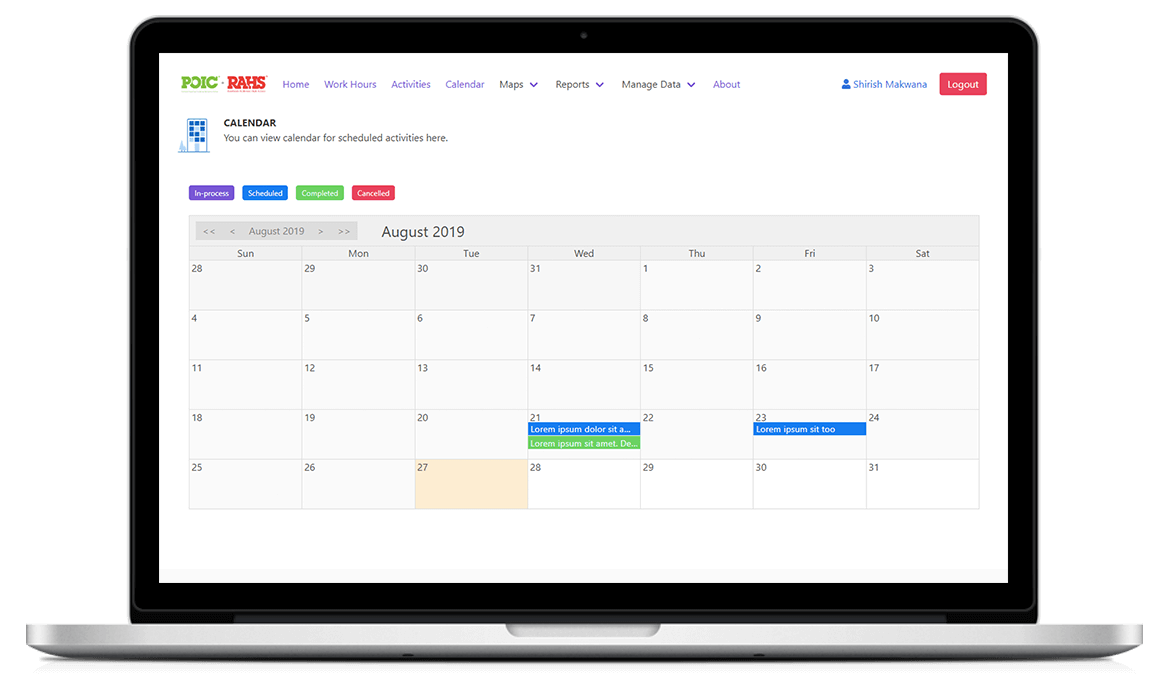 POIC Web - Calendar - Screenshot