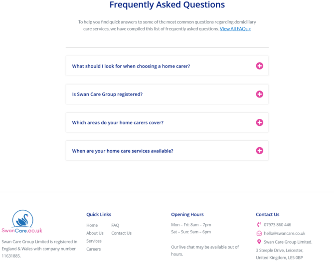 Swan Care Group - FAQ - Screenshot